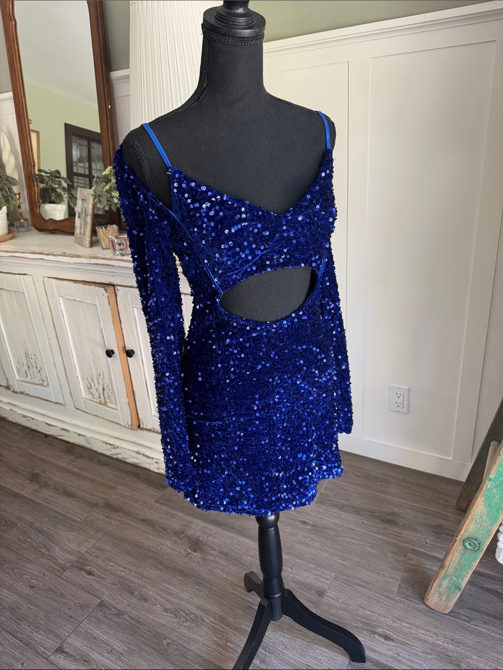 Blue Sequins Mini Dress - small